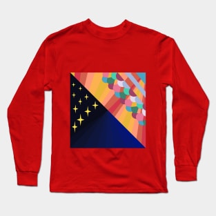 Art Deco Day and Night scene with sunrays and stars Long Sleeve T-Shirt